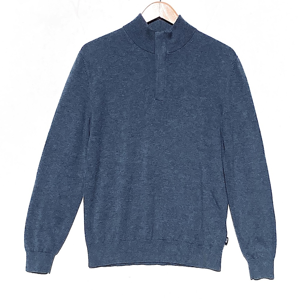 BOSS HUGO BOSS Men’s 1/4 Zip Cotton Wool Blue Sweater Size medium